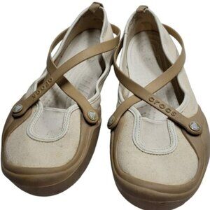 Crocs Slip On Celeste Tan Cream Canvas Size 10 Women's
